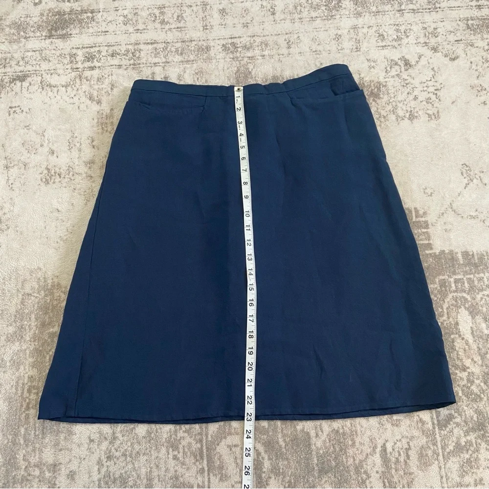 Eileen Fisher Navy Linen Blend Flowy‎ Knee Length Skirt with Pockets Large
